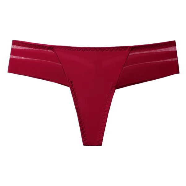 Red semi-transparent Brazilian thong, highlighting the delicate and romantic design with sheer fabric for a sexy and flattering fit.