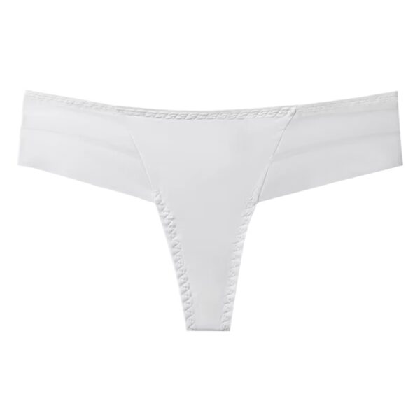 White semi-transparent Brazilian thong, highlighting the delicate and romantic design with sheer fabric for a sexy and flattering fit.